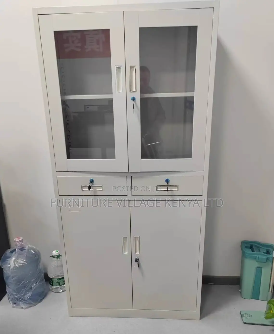 Cabinets: Financial Locking Iron Glass Door Display Cabinet