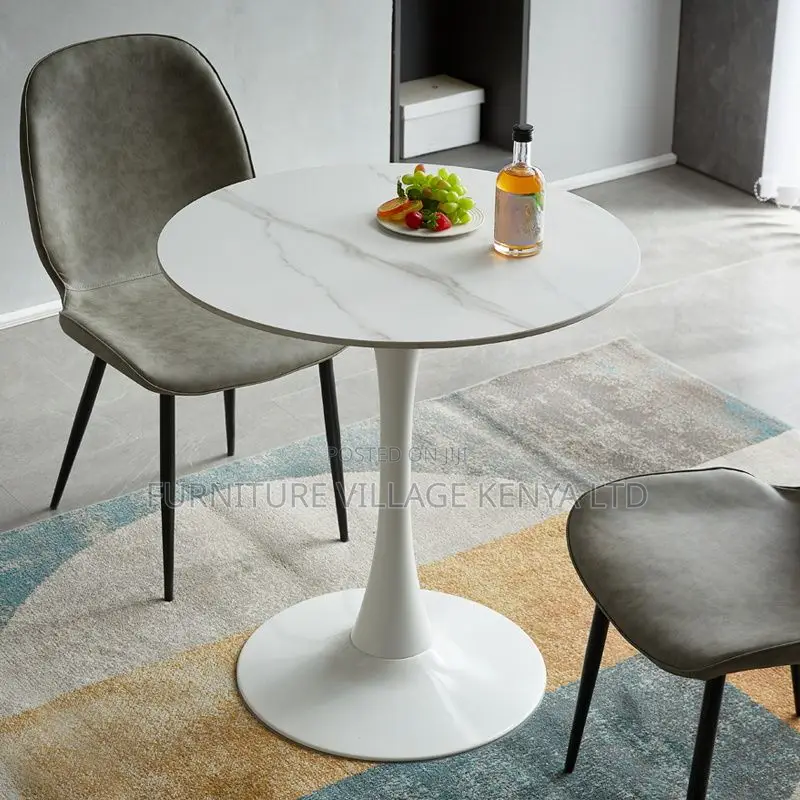 Dining Table: White Circular Marble Dining Area Office Table