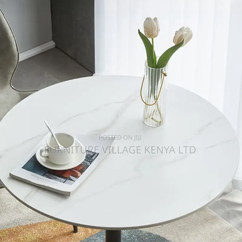 Dining Table: White Circular Marble Dining Area Office Table