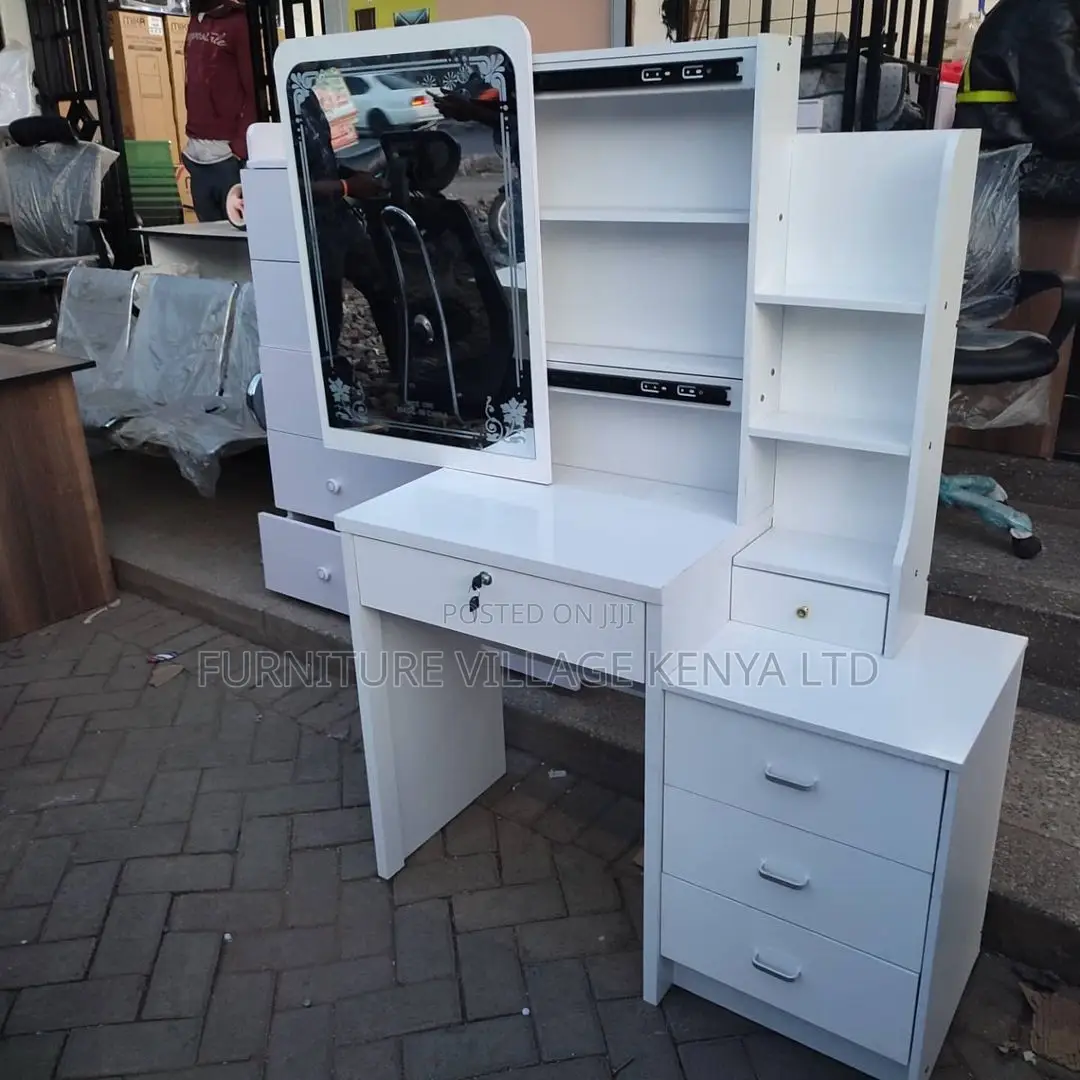 Dressers:Wooden White Dressing Table With a Slidding Mirror