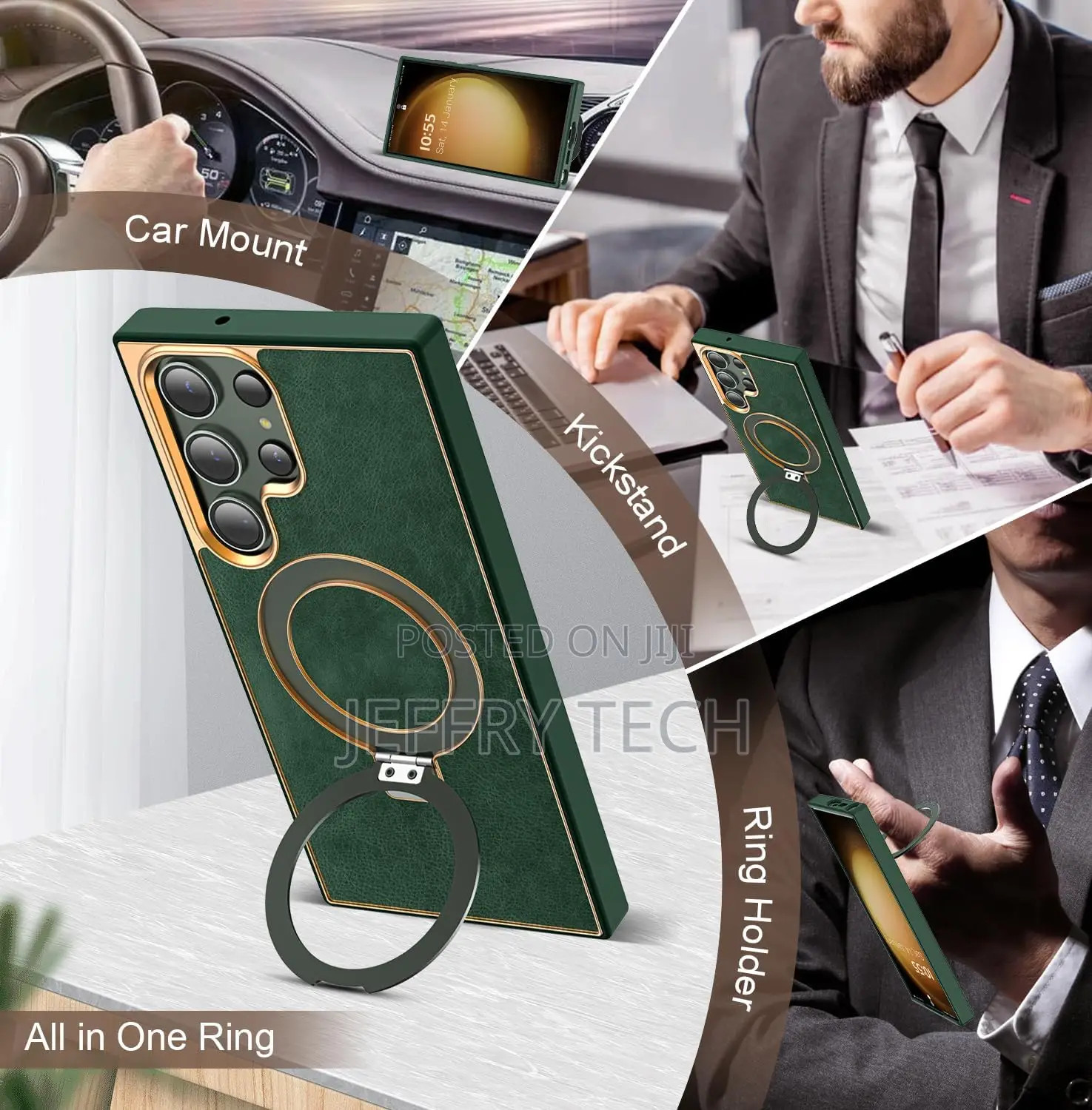 Yemodo Galaxy S23 Case With Leather Magnetic Ring Stand
