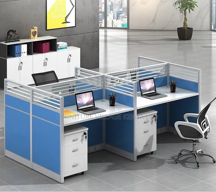 Workstations: 4 People Simple Modern Staff Workstation Desk