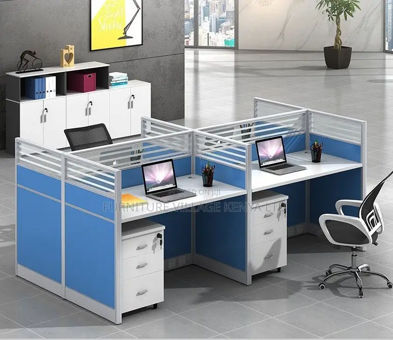 Workstations: 4 People Simple Modern Staff Workstation Desk