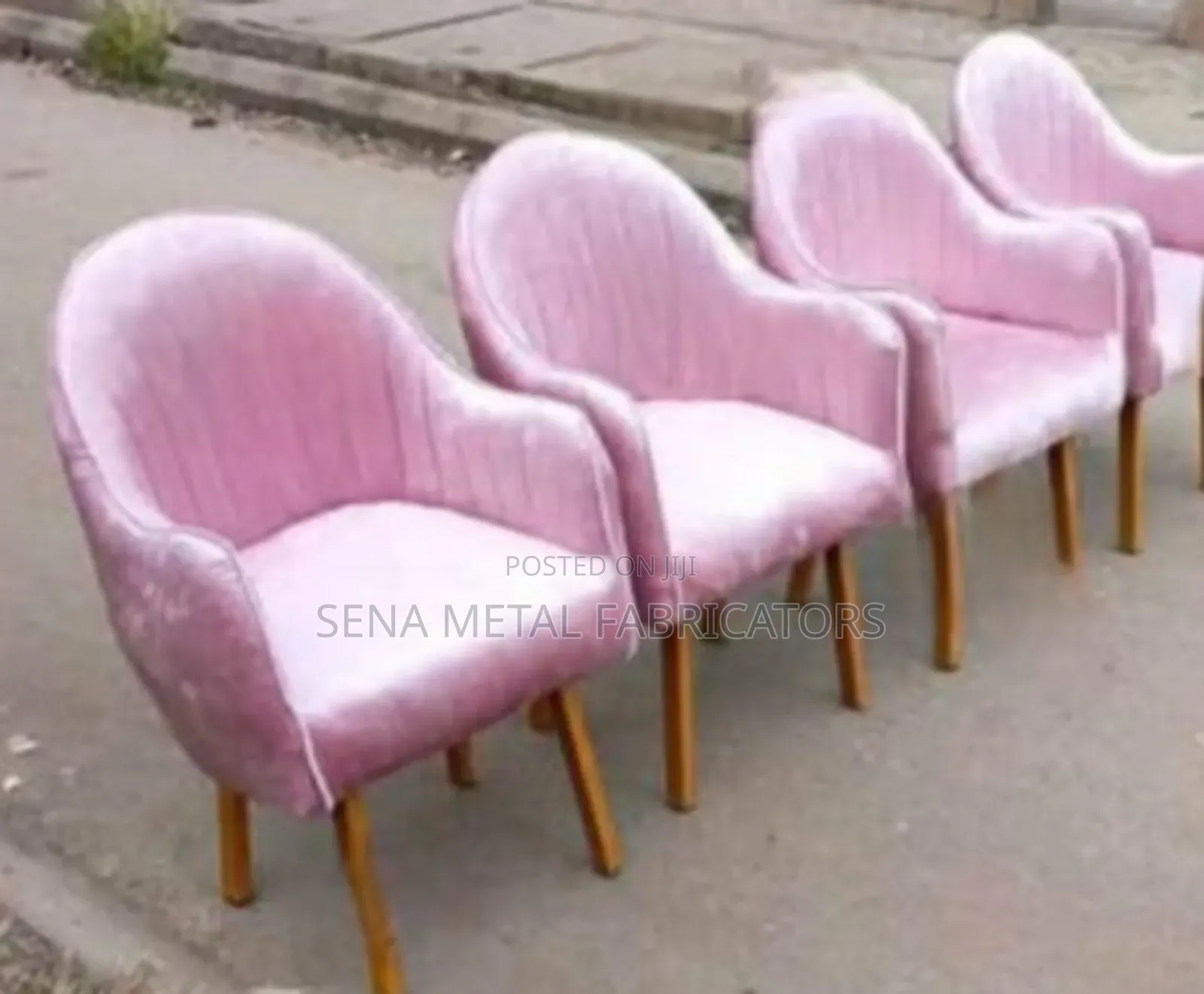 Pink Spa Chairs With Gold Metal Legs.