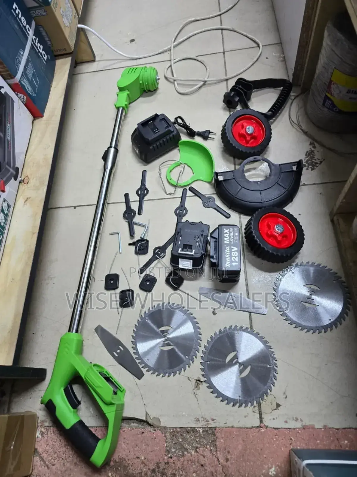128v Cordless Brush Cutter With 15blades Set And Trolly Legs