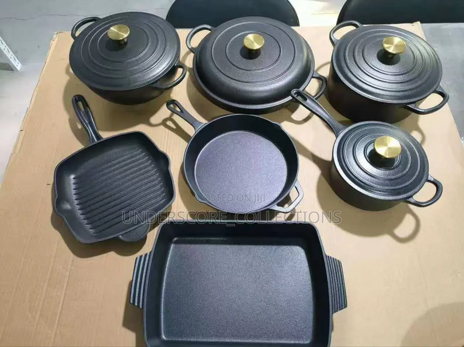 All Black 11 Pieces Germany Cast Iron Pots
