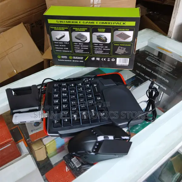 5 in 1 Mobile Game Combo Pack With RGB Mini Gaming Keyboard