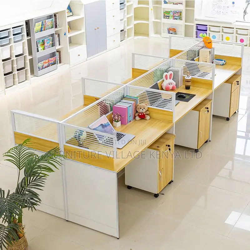 Workstations: Open View Brown Modular 6-Seat Workstation