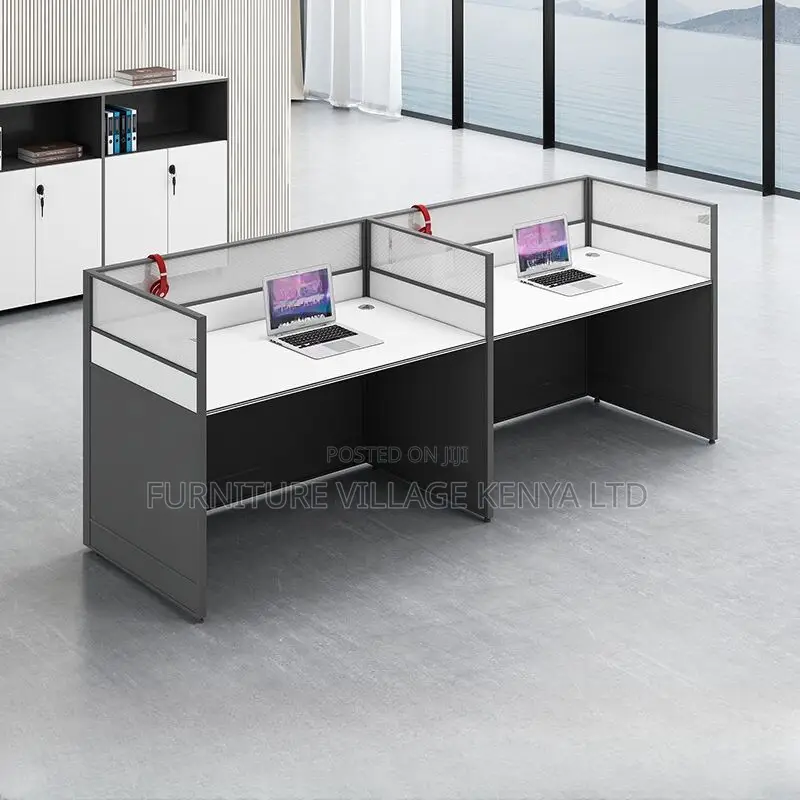 Workstations: 2-Seat Straight White Writing Workstation Desk