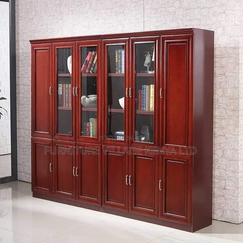 Cabinets:3-Door Executive Red Mahogany Office Bookcases