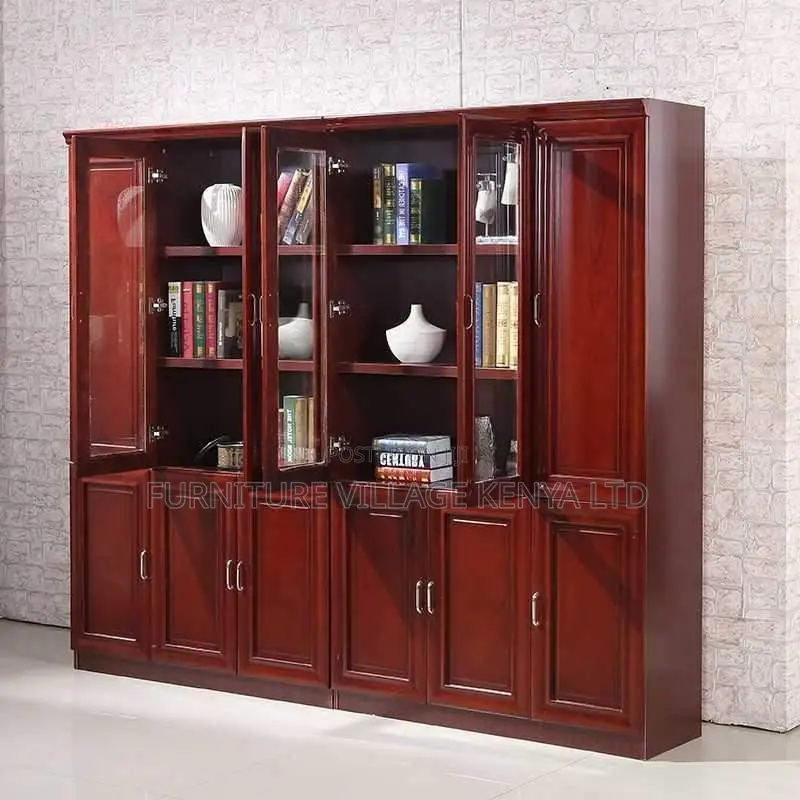 Cabinets:3-Door Executive Red Mahogany Office Bookcases