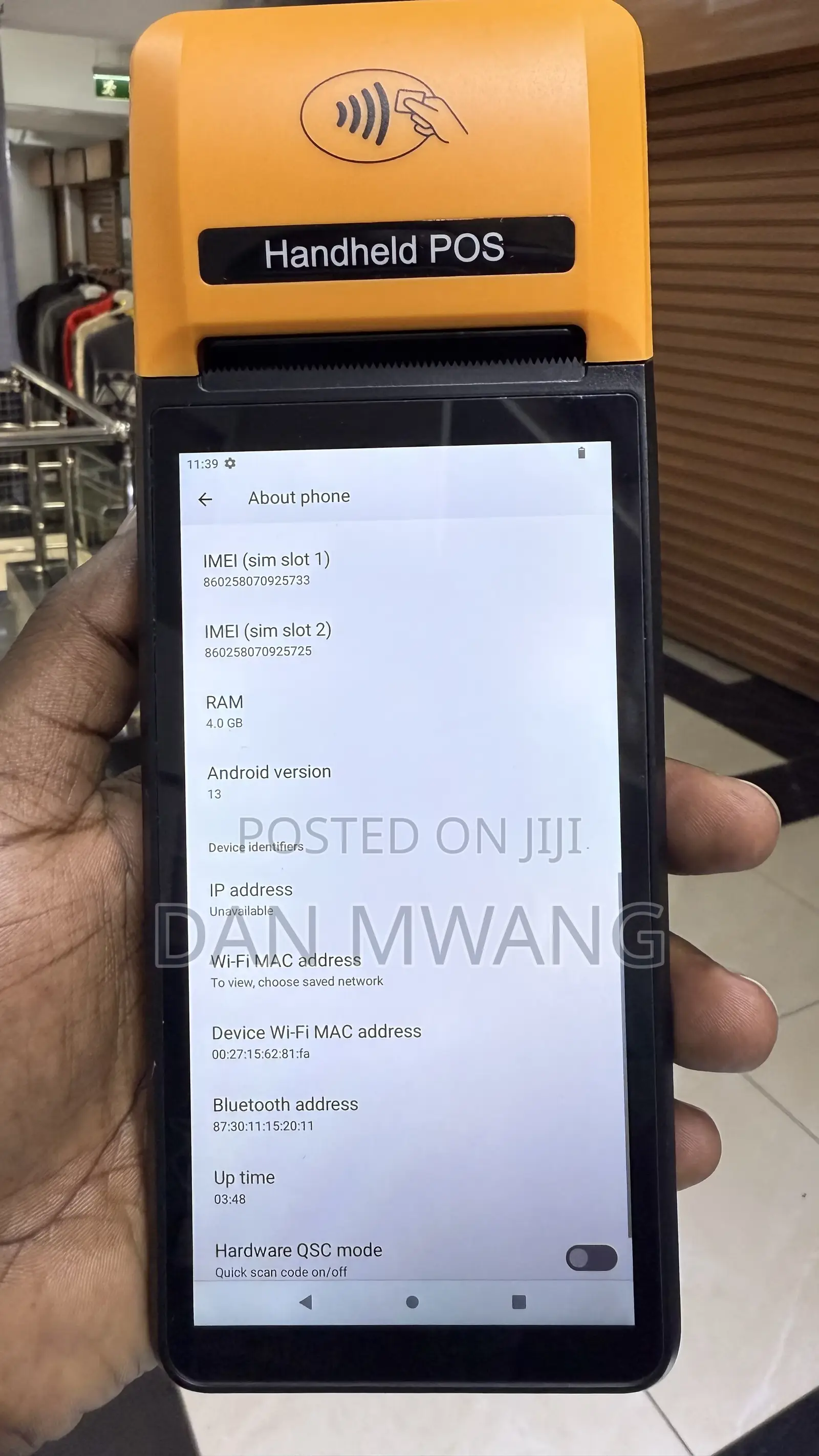 4gb Ram 64gb Storage Android 13 Handheld Pos