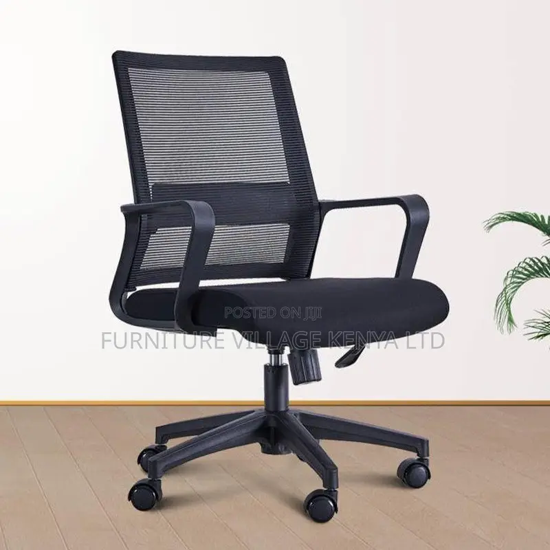 Office Chair: Ergonomic Mid Mesh Chair With Solid Backrest