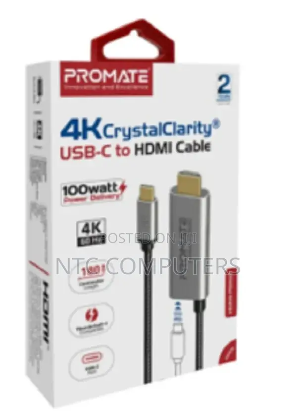 Promate at 60hz Usb-C to Hdmi Cable With 100w Power Deliver