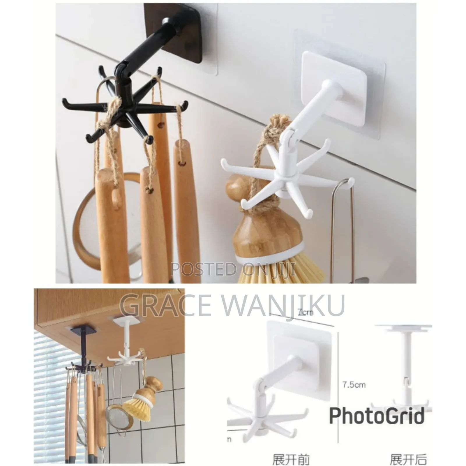 Multifunction Shelf 6 Rotating Hooks Organizer!