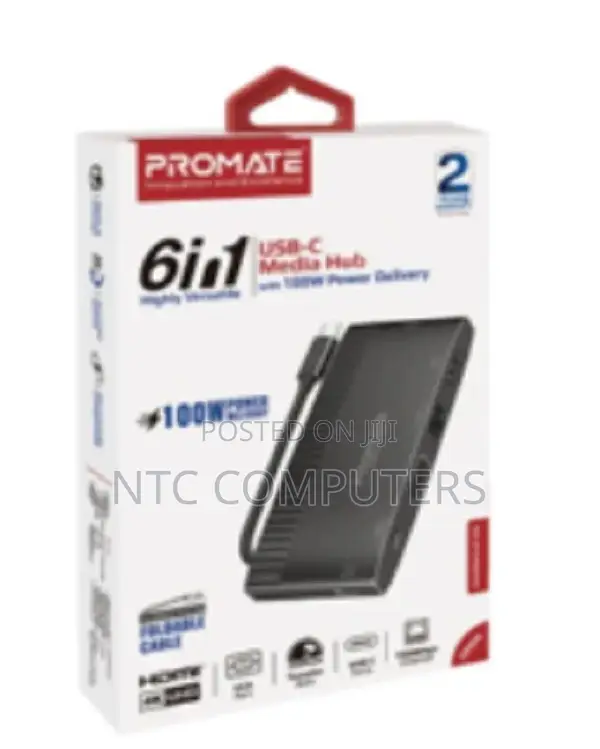 Promate 6 in 1 Super Speed Usb-C Media Hub With 100w Power
