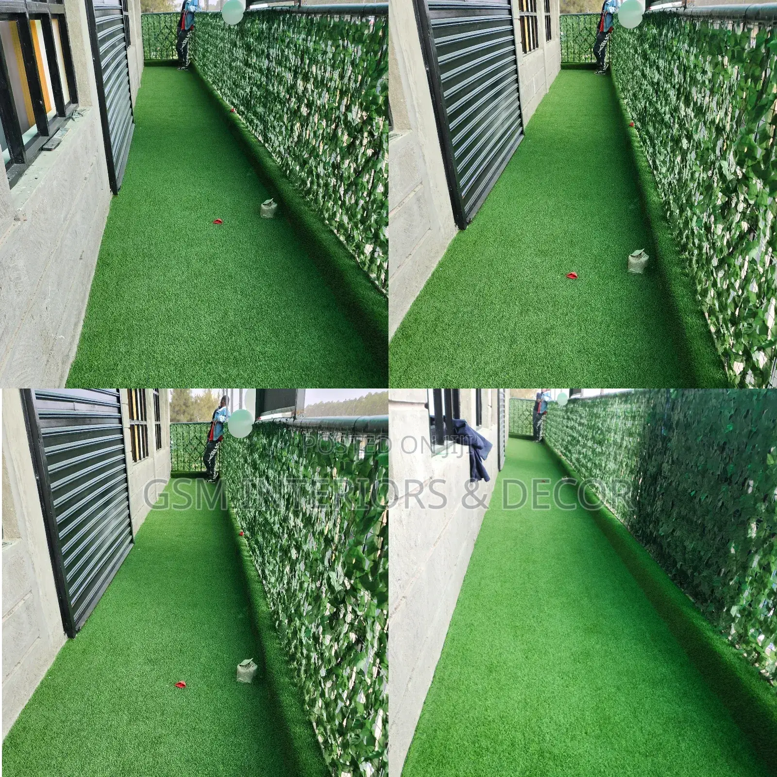 Artificial Green Grass Carpets With Balcony Fence