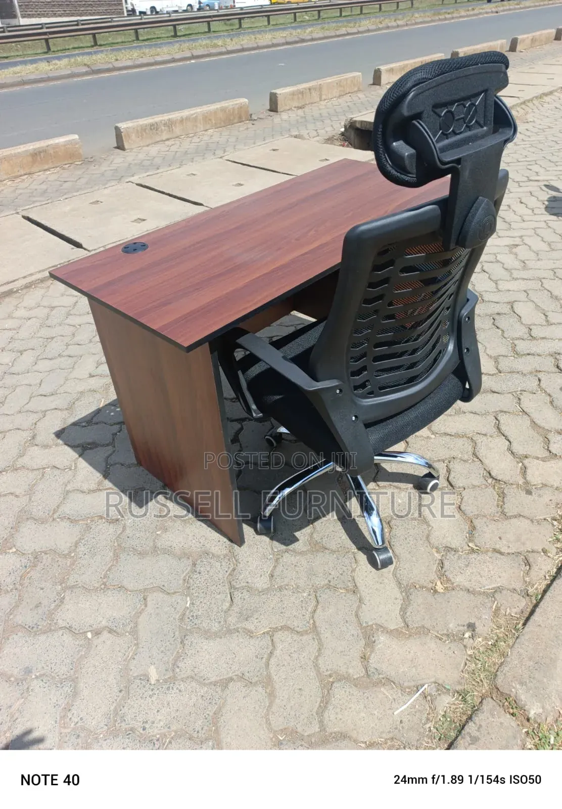 Dark Walnut Study Table and Headrest Office Chair Imported