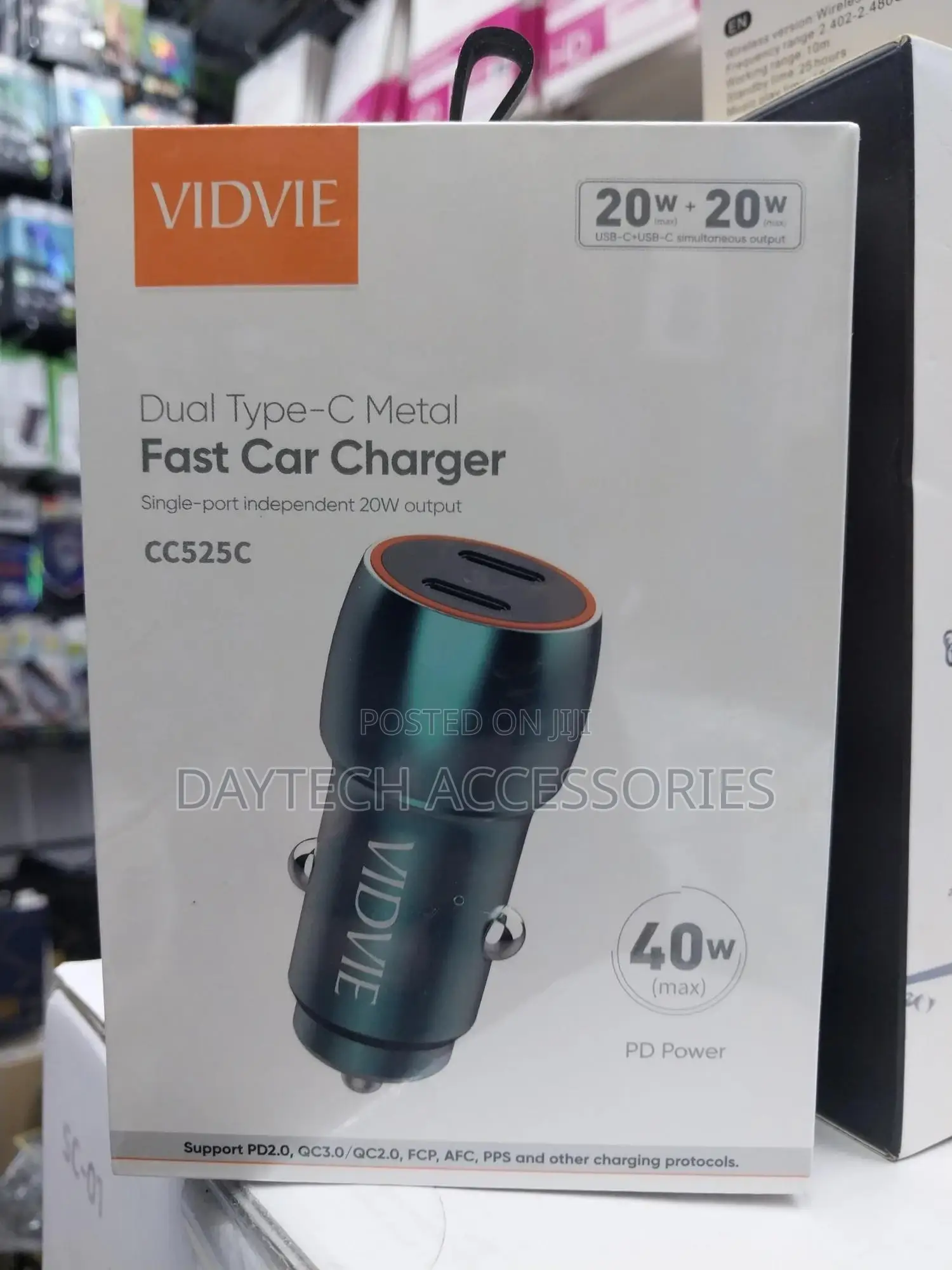 Vidvie Dual Pd 20w Type-C Ports Pd 40w Max Fast Car Charger