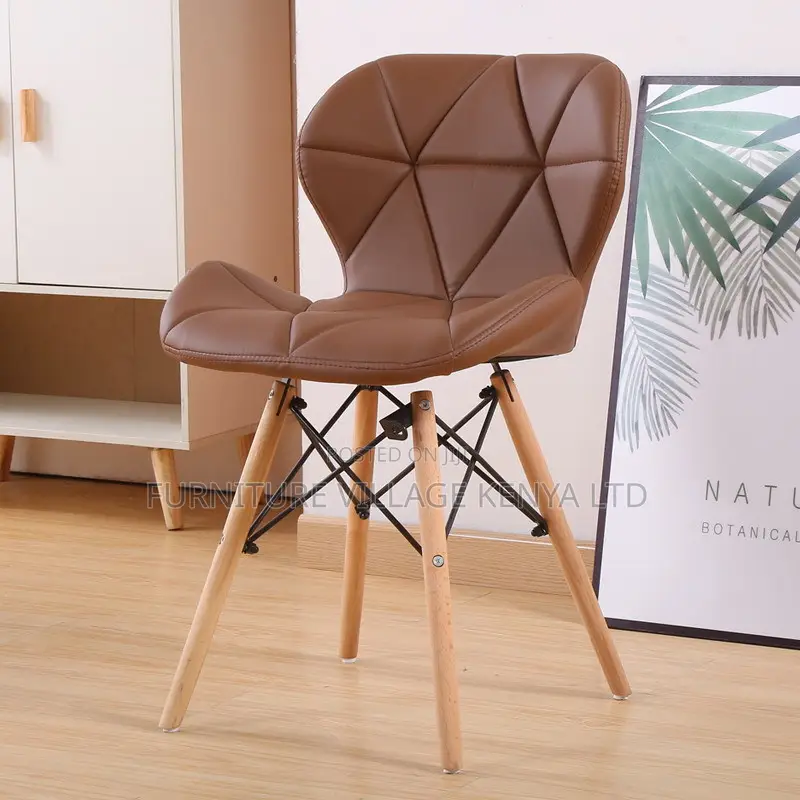 Office Chair: Modern Eames Leather Padded Wood Dining Seat