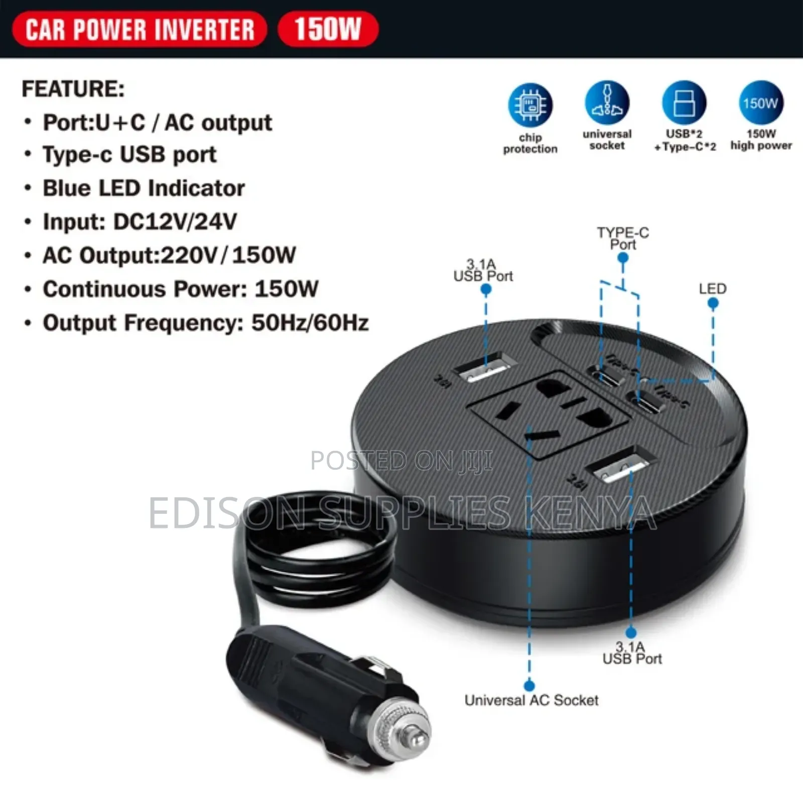 Olesson Car Power Inverter 150watts Cars Extension Cables