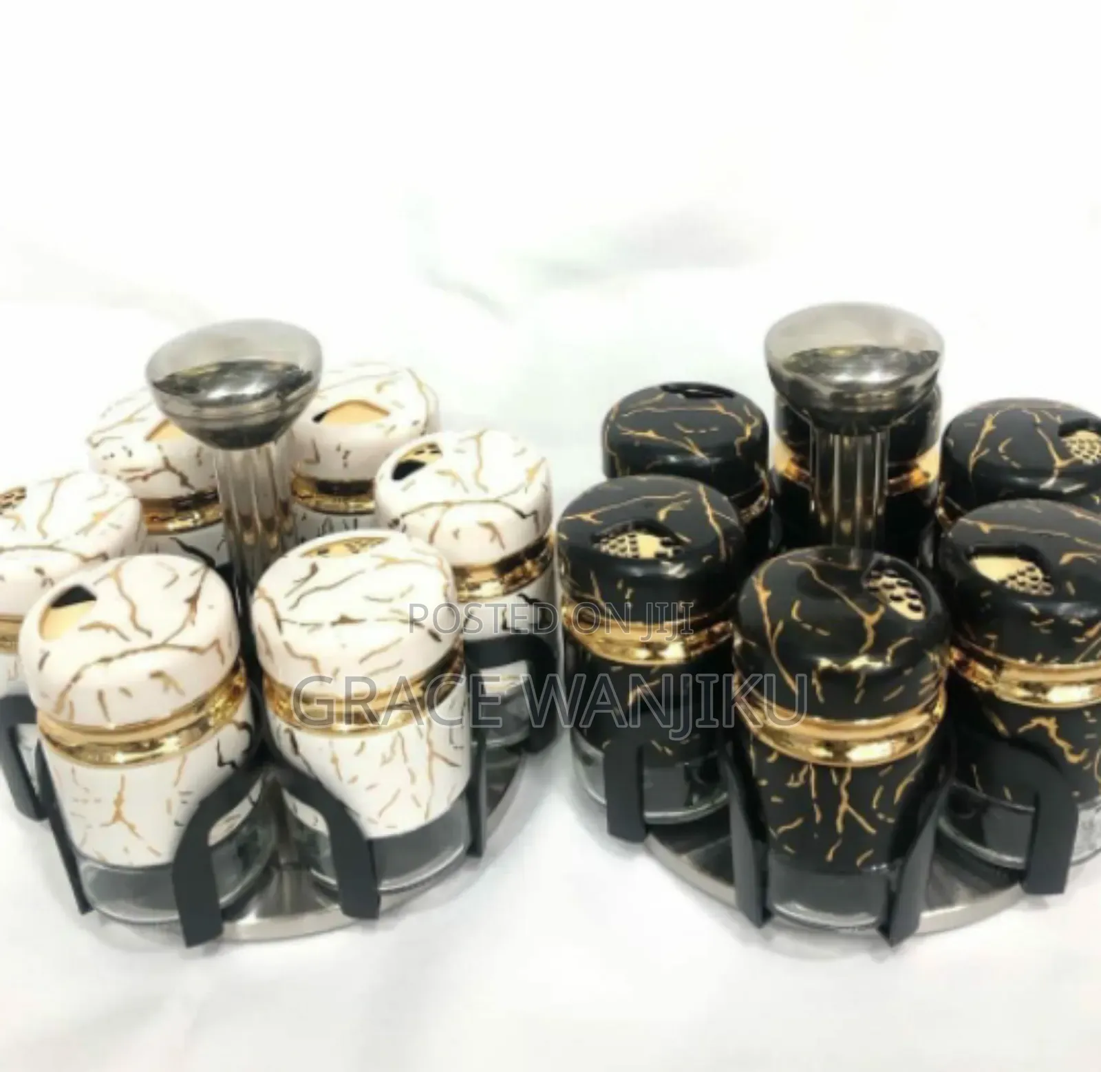 7pcs Marble Rotating Spice Jars