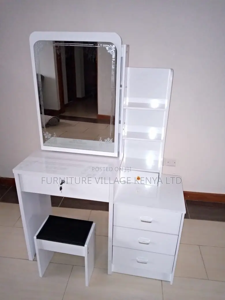 Dressers: White Wood Dressing Table With Makeup Storage