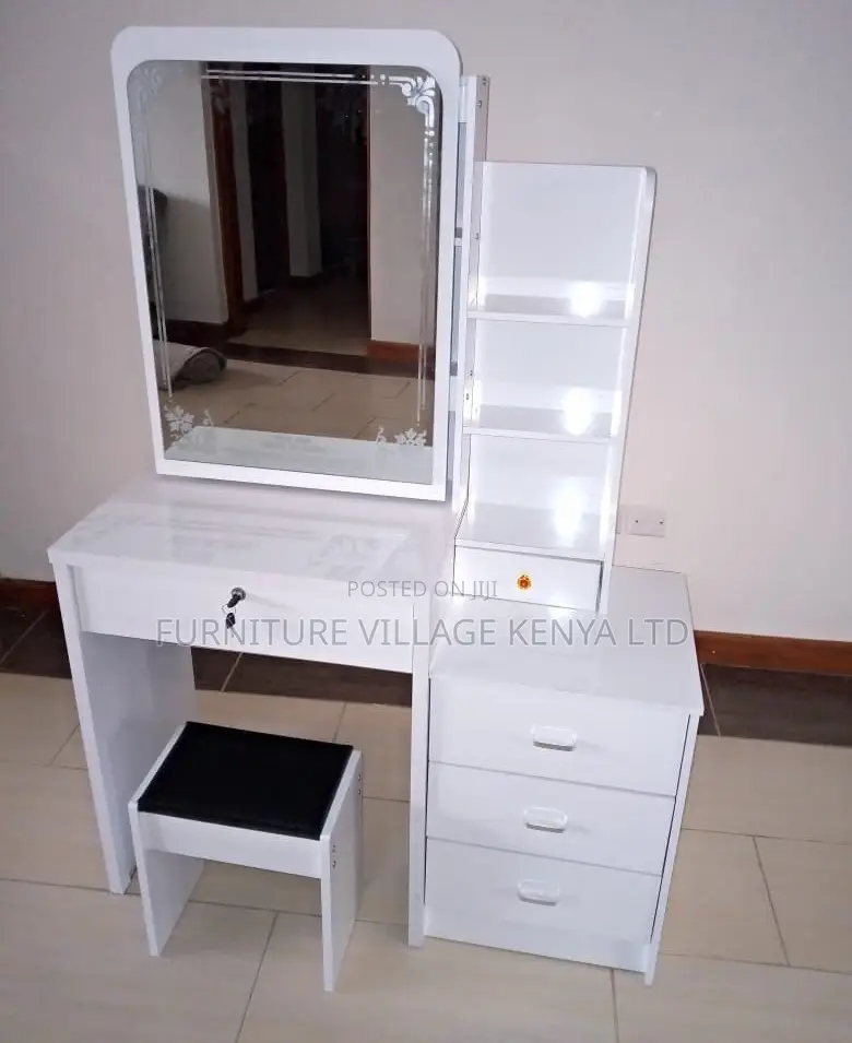 Dressers: White Wood Dressing Table With Makeup Storage
