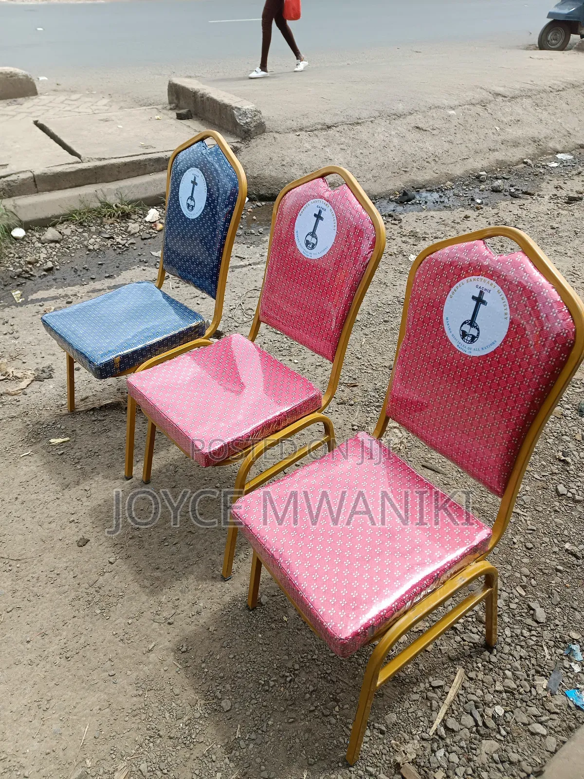 Church Conference Seats With Logo, Red And Blue