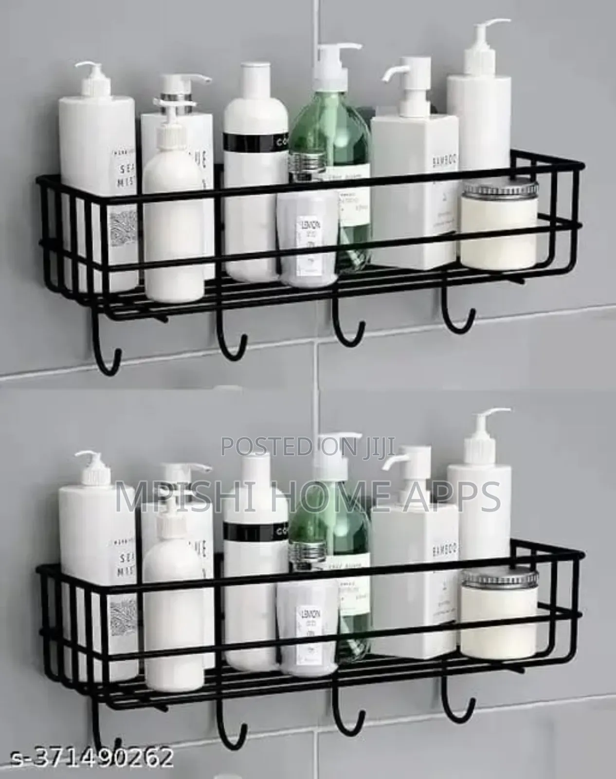 Rectangular Metallic Corner Bathroom Shelf Black and White