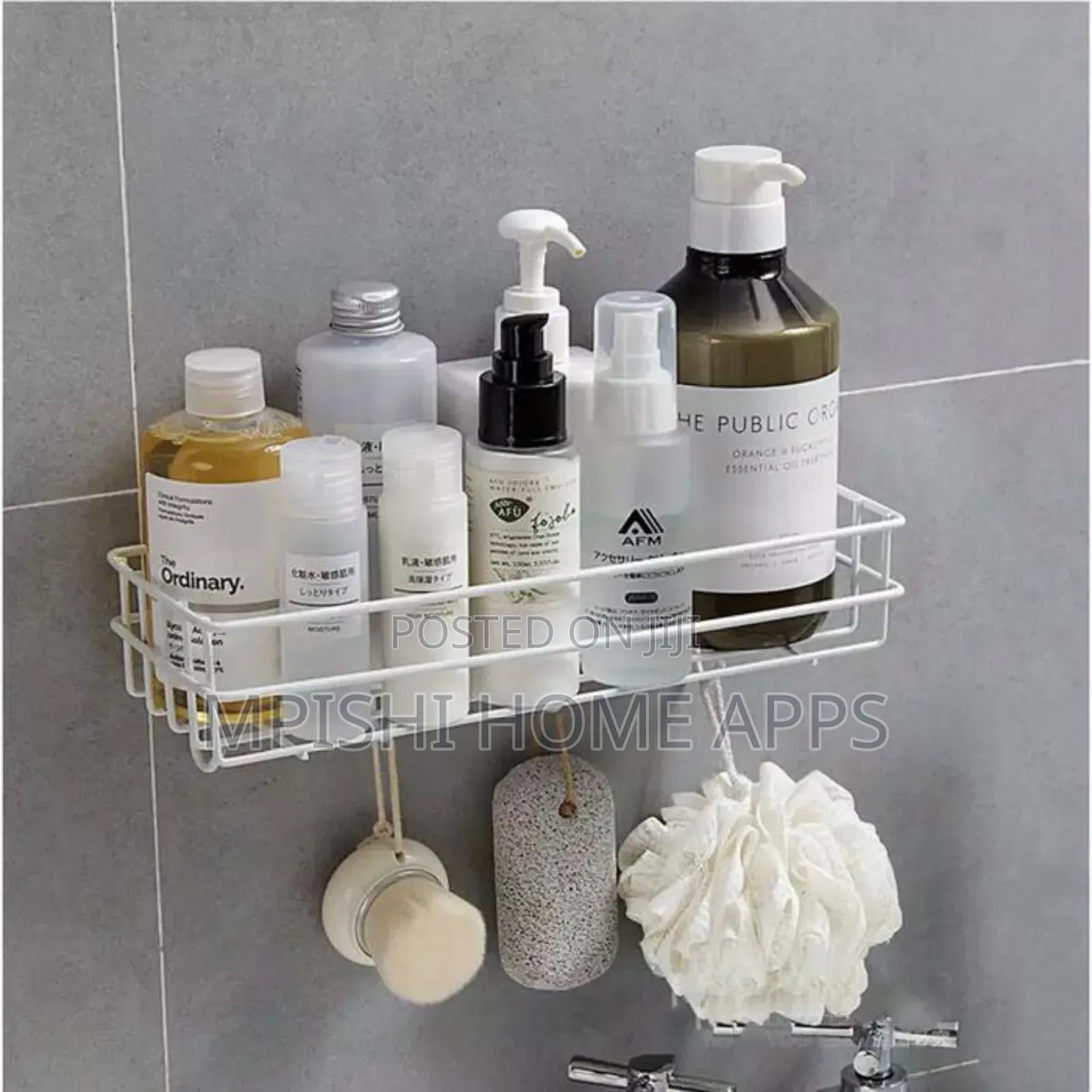 Rectangular Metallic Corner Bathroom Shelf Black and White