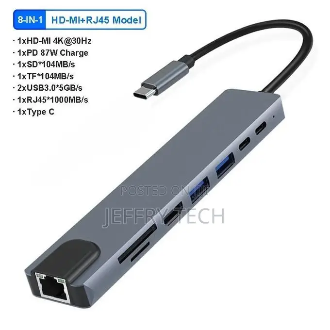 5gbps Usb C Hub 4k30hz Docking Station Type C to Hdmi Rj45 E