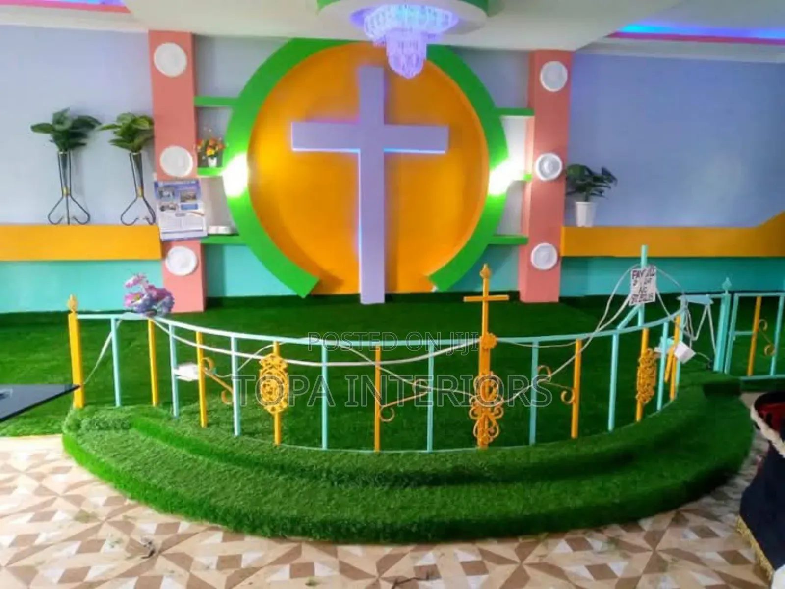 Church Altar Artificial Green Grass Carpets Fitting Matting