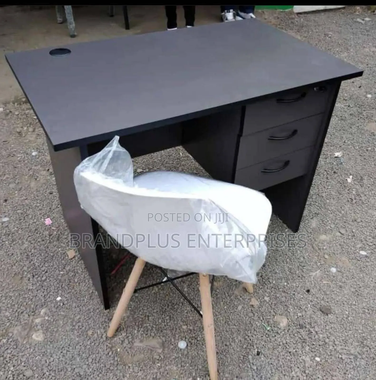 Grey Study Desk With White Eames Chairs