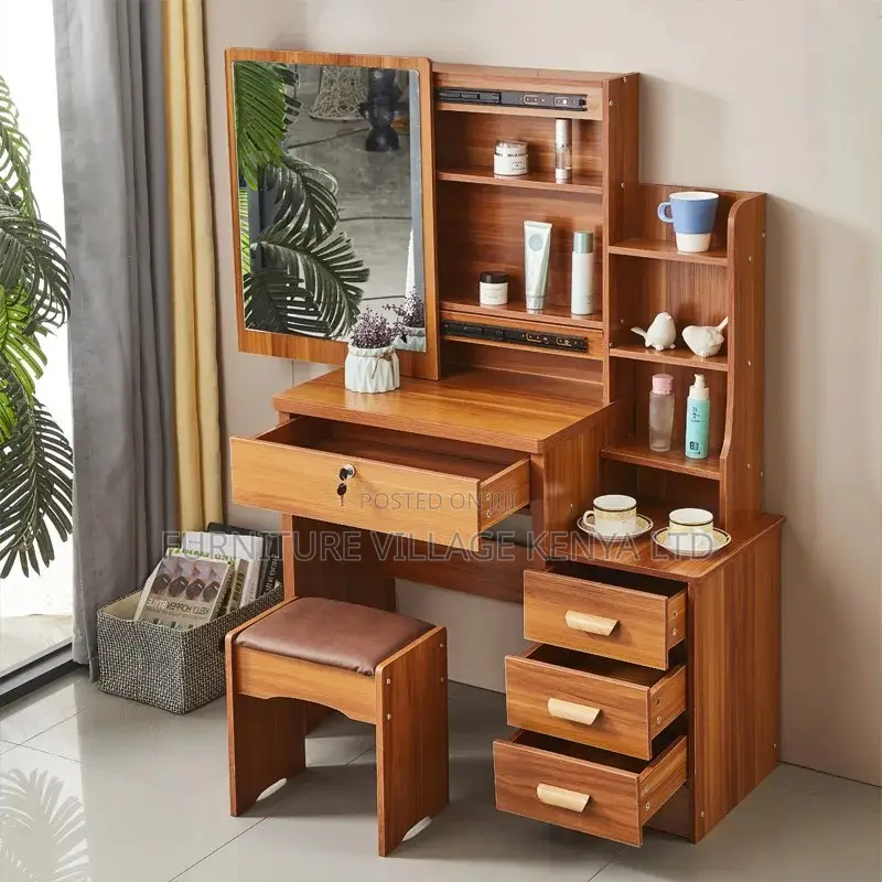 Dressers: Wood Brown Elegant Dressing Table Vanity
