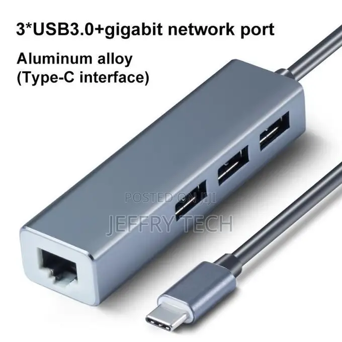 Ryra Usb Ethernet With 3 Port Usb Hub 3.0 Rj45 Lan Network C