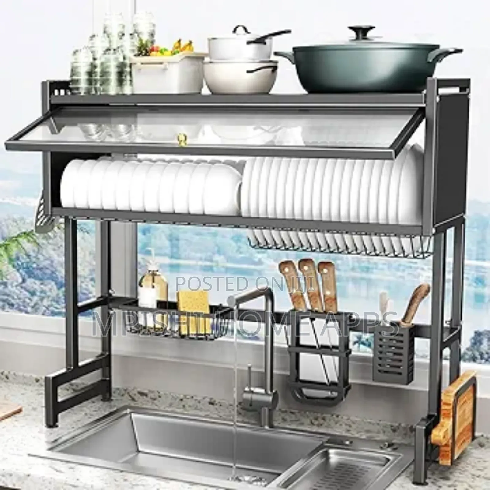 Heavy Duty Over the Sink Rack With Closable Cabinet