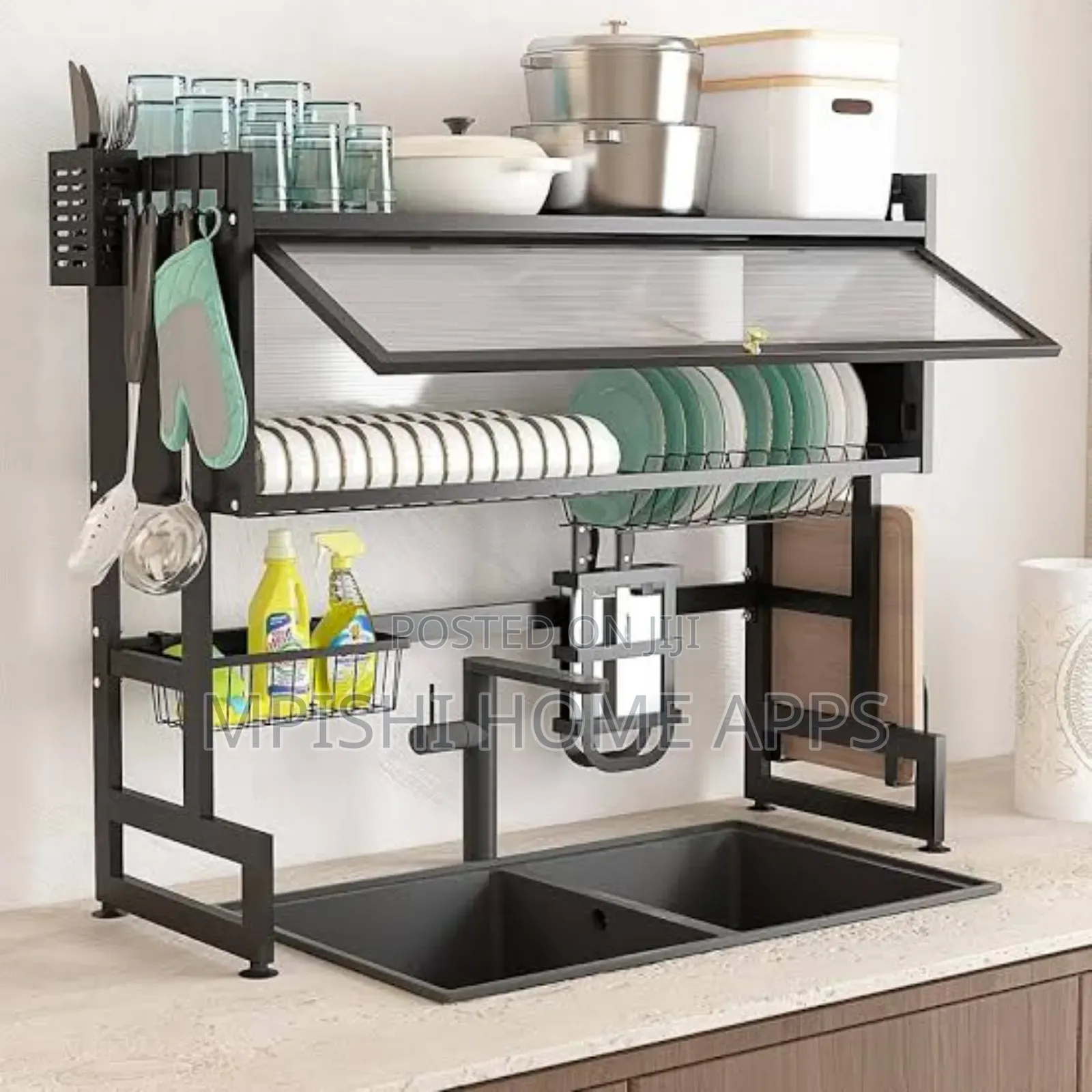 Heavy Duty Over the Sink Rack With Closable Cabinet