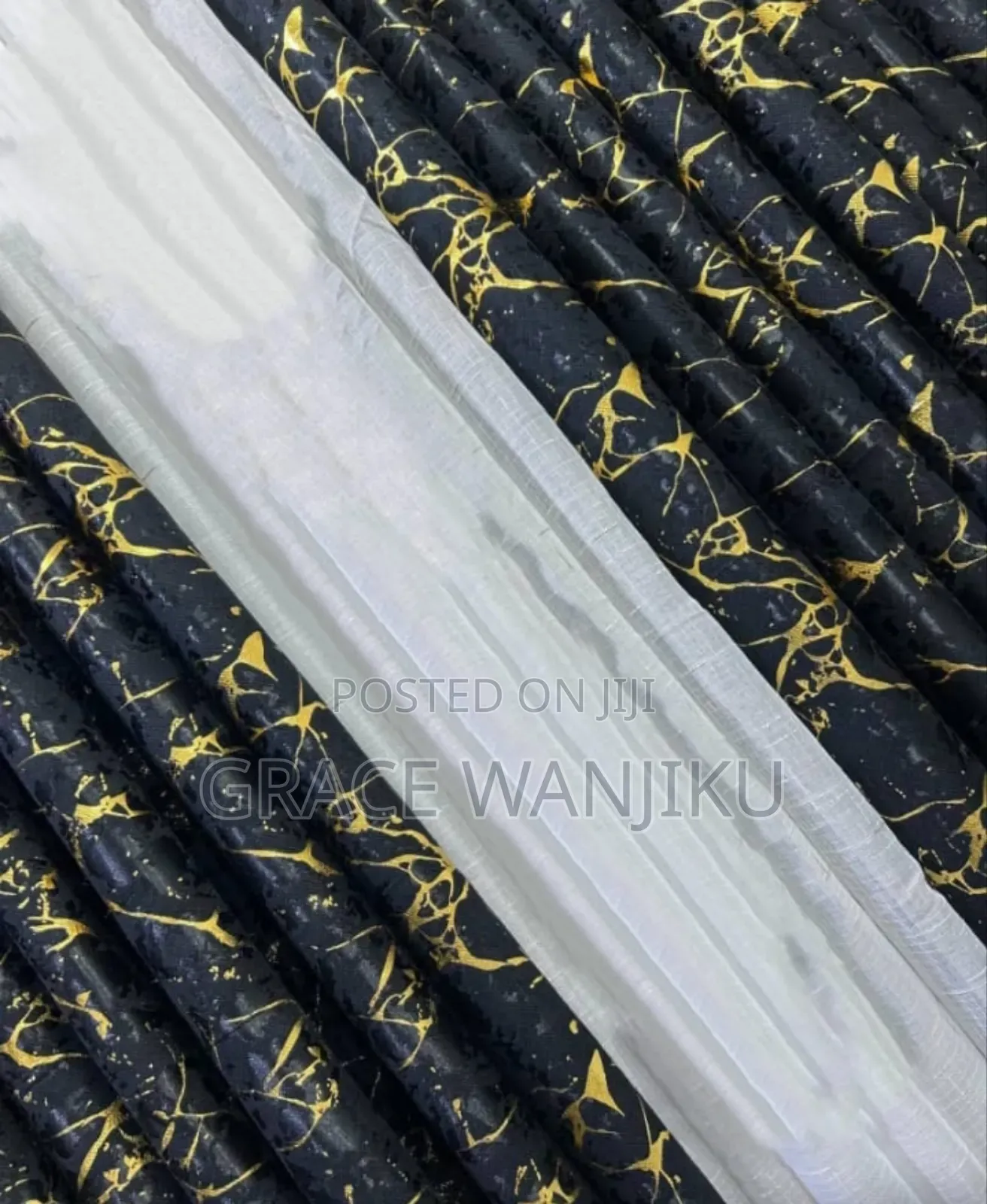 *3 Pc Marble Gold Curtains*