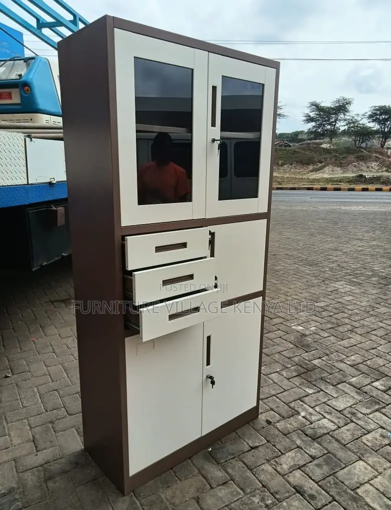 Cabinets: Metallic Modern Design Storage Unit With Safe