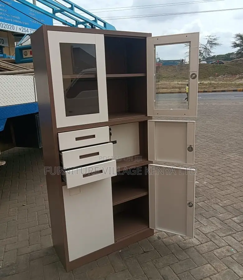 Cabinets: Metallic Modern Design Storage Unit With Safe