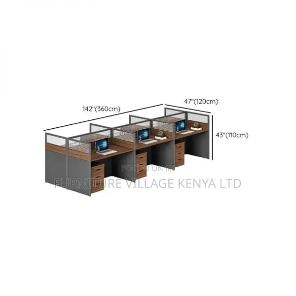 Workstation: 6-Way Brown Workstation With File Cabinet