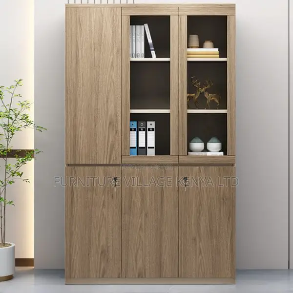 Cabinets: 3-Door Wooden Office Storage Display Closet