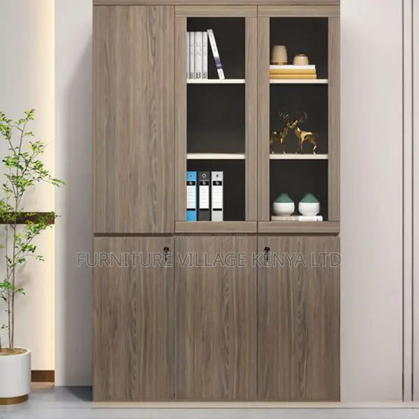 Cabinets: 3-Door Wooden Office Storage Display Closet