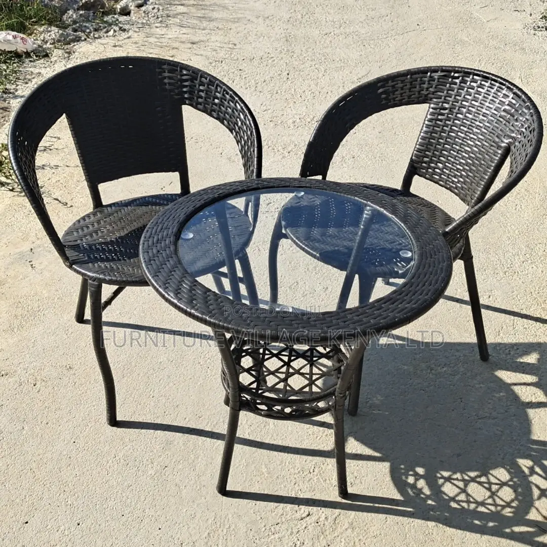 Dining Set: Courtyard Outdoor Rattan Chair Three-Piece Set