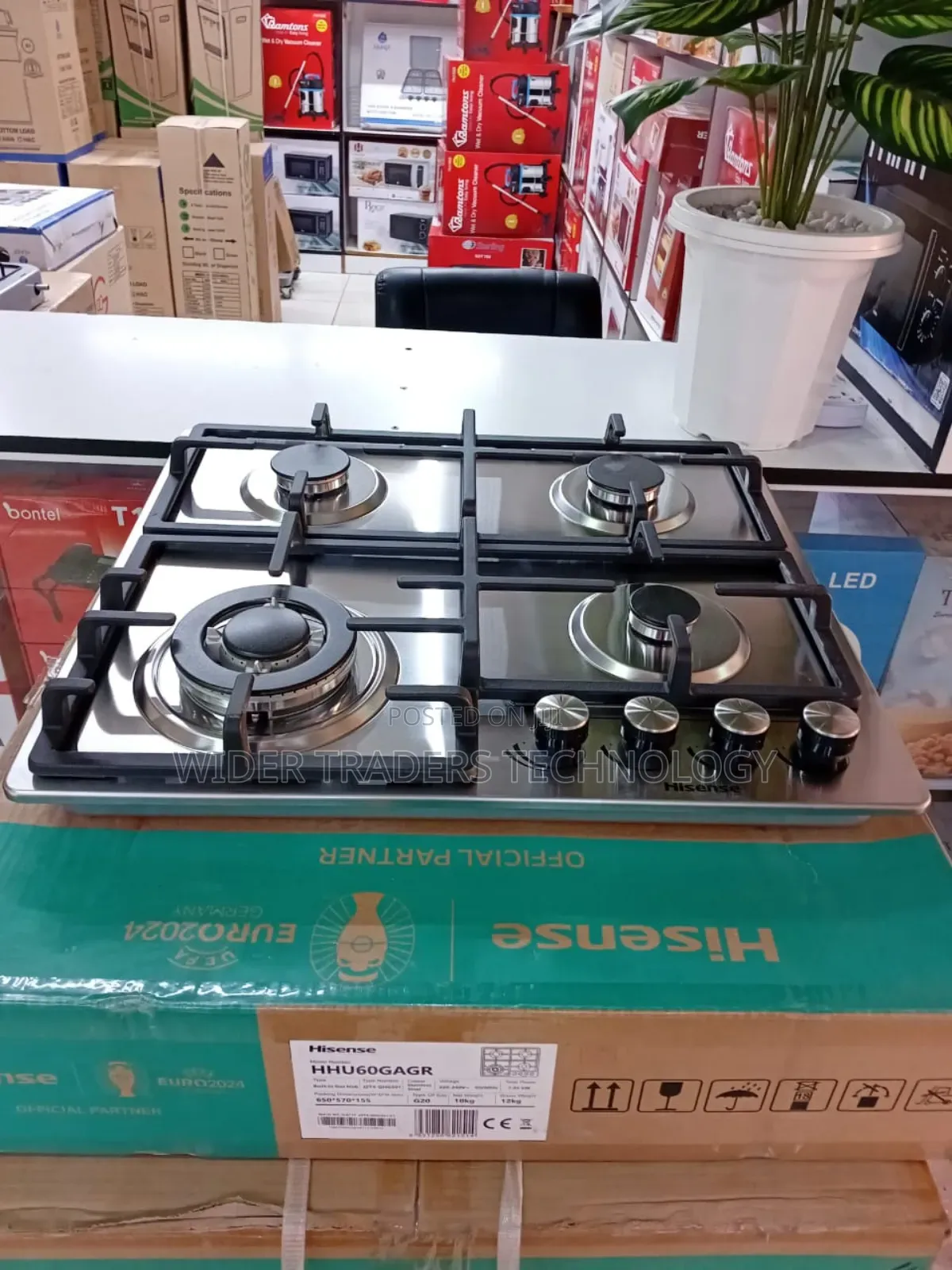 Hisense 60cm 4gas 1 Wok Burner Stainless Steel Hob