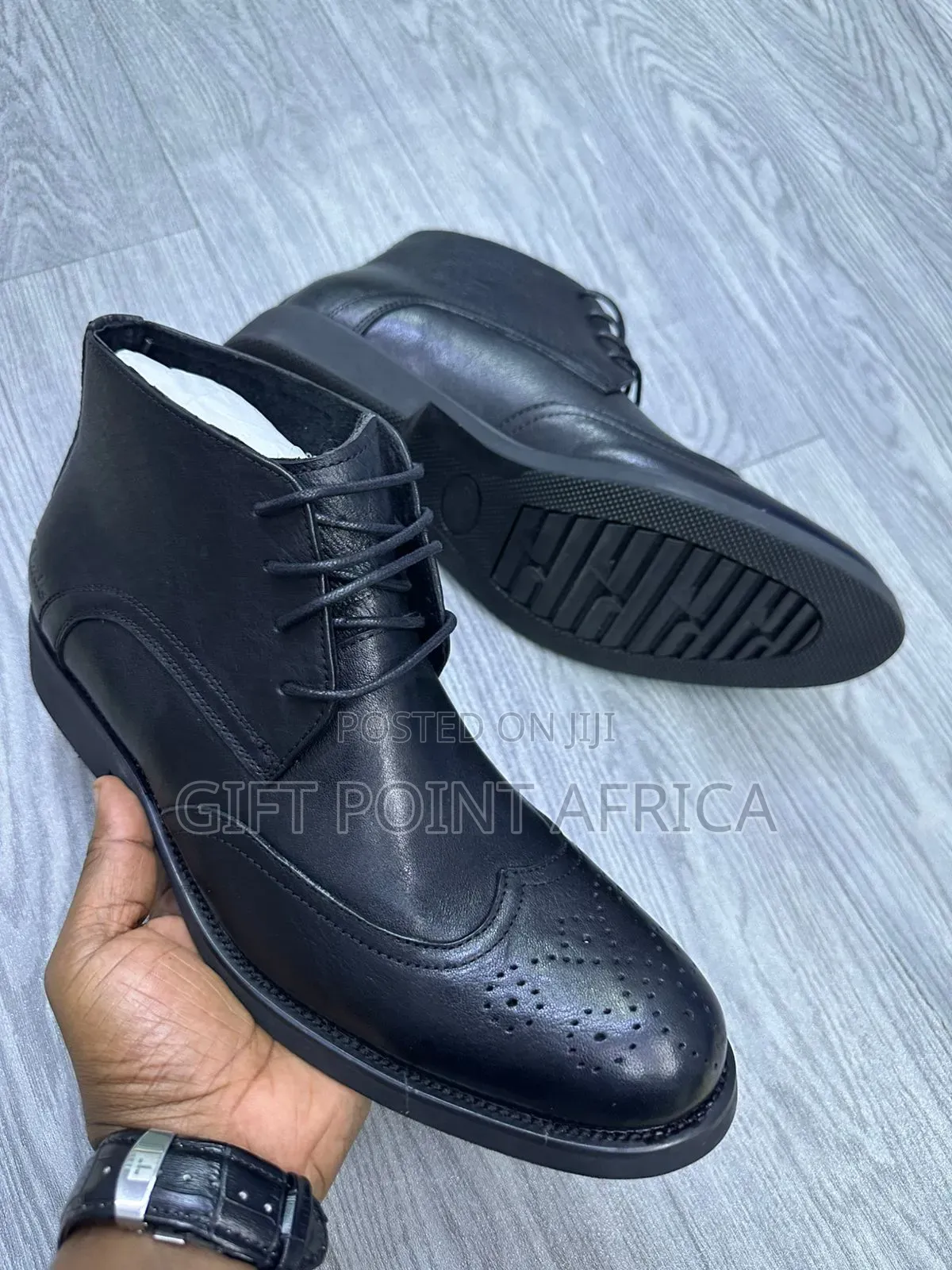 Black Leather Clarks Boots With Rubber Sole