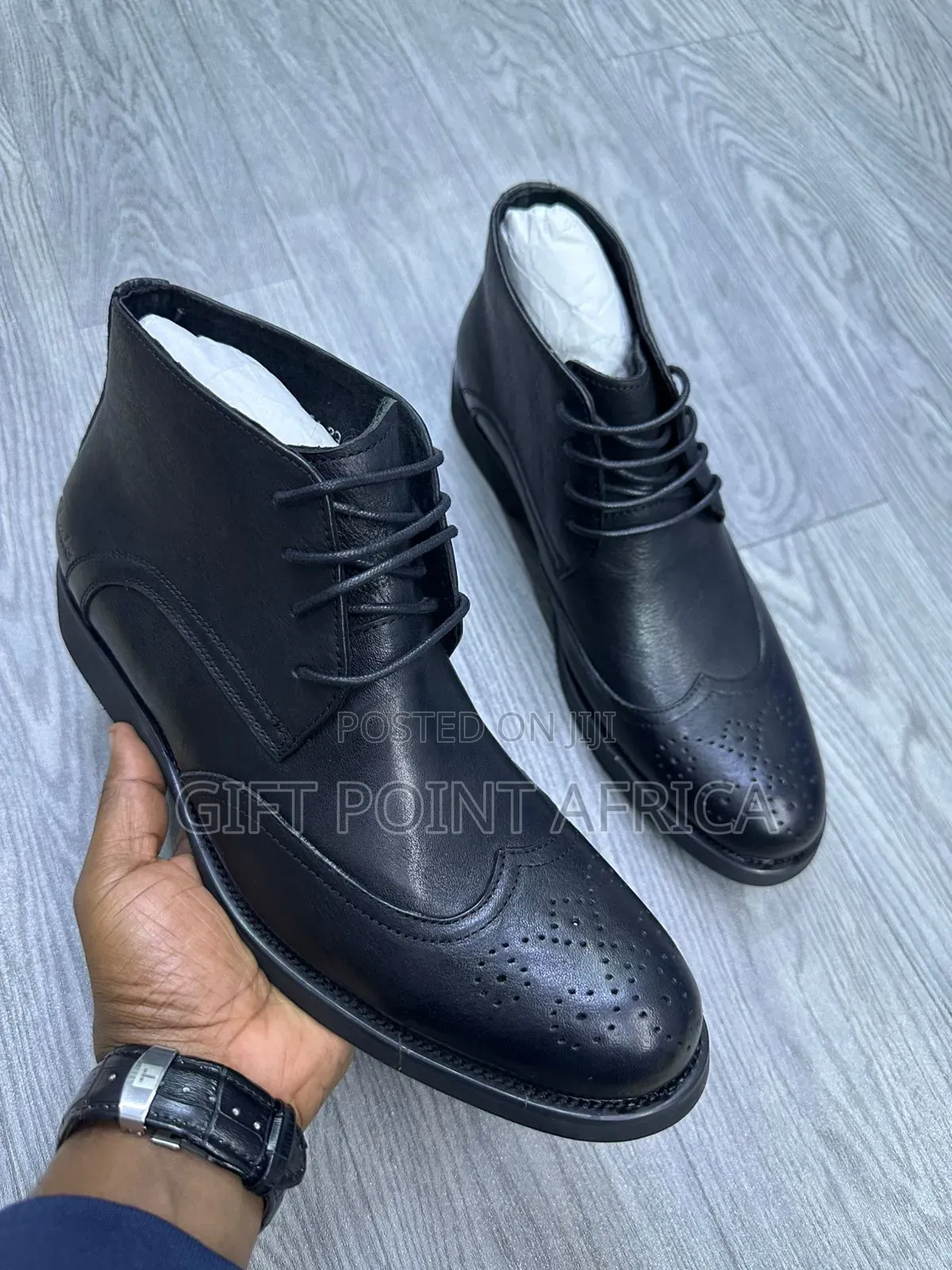 Black Leather Clarks Boots With Rubber Sole