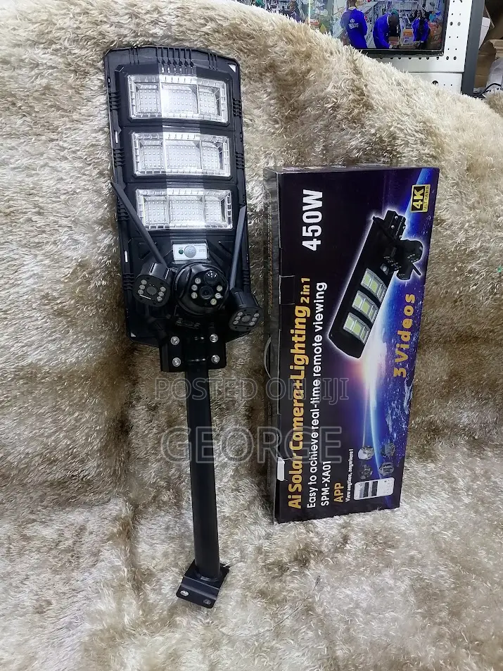 > 450w Ai Solar Camera +Lighting With 3 Videos-wifi