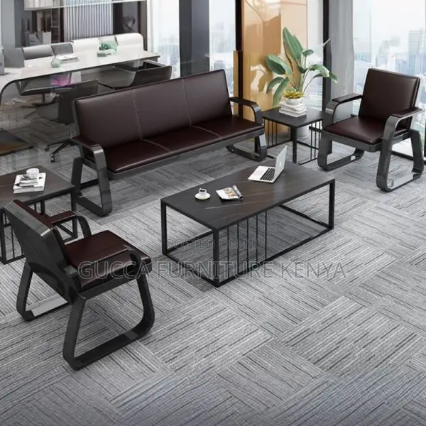 Sofas: 5-Seater Full Black Ergonomic Sofa Set-Steel Base